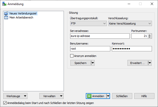 WinSCP Anmeldung per FTP