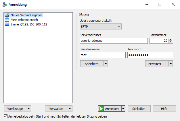 WinSCP Anmeldung per SFTP